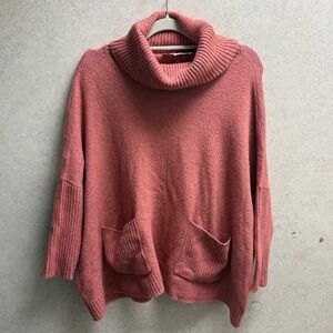 LOFT S Womens Dark Pink Cowl Neck Ribbed Knit Oversized Pullover Cozy Sweater‎